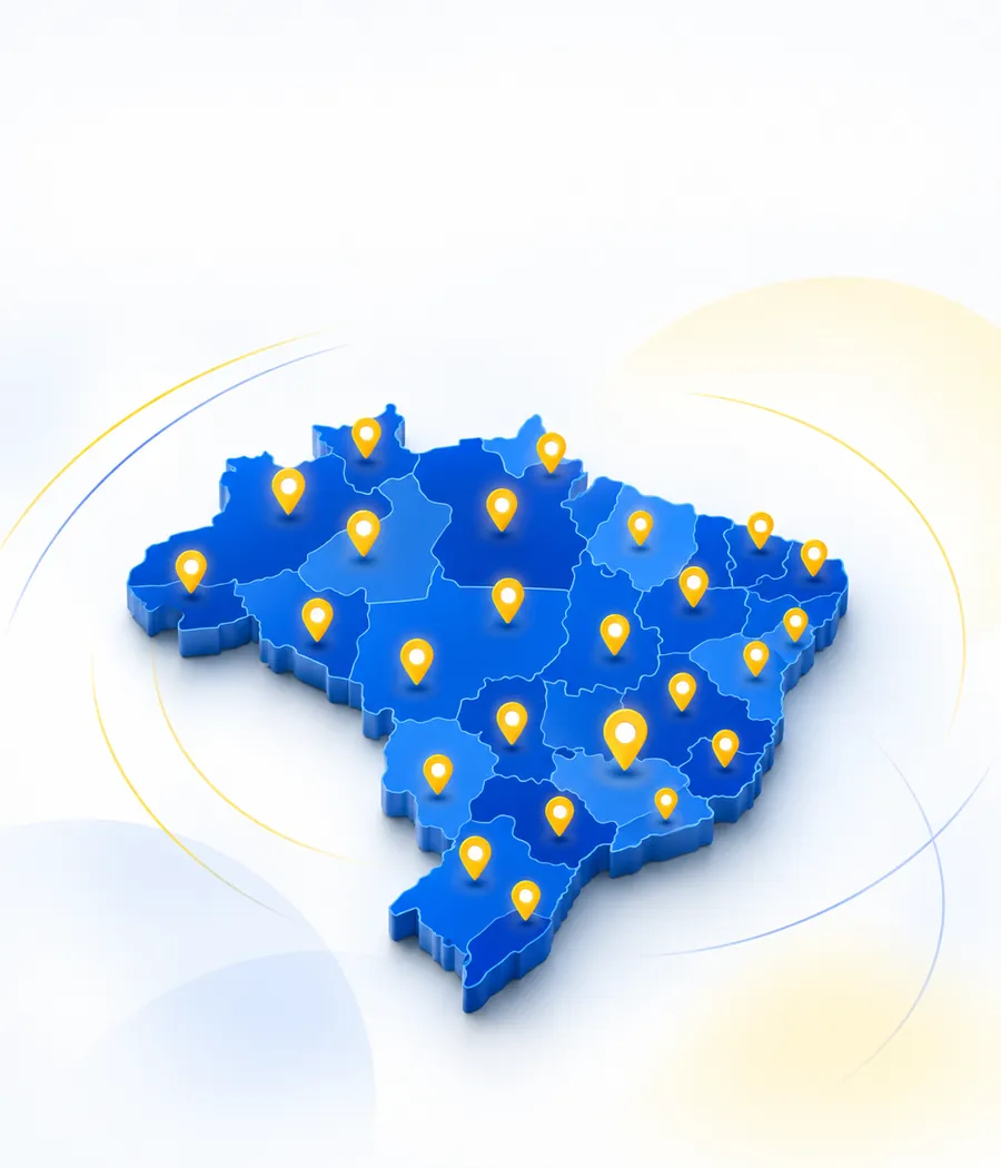 Mapa do Brasil com marcadores nas unidades da rede