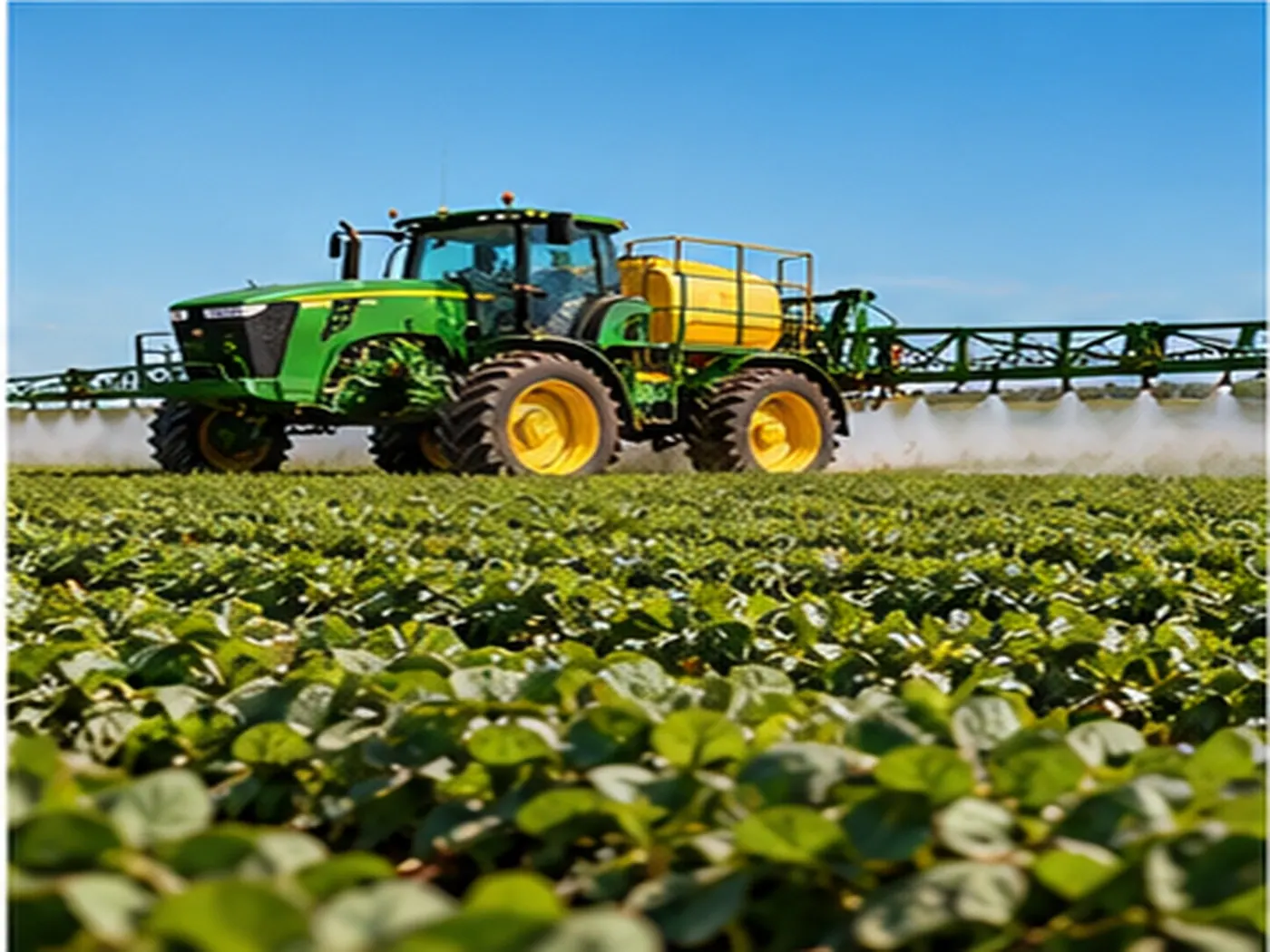 Pulverizador e implementos no pátio da fazenda