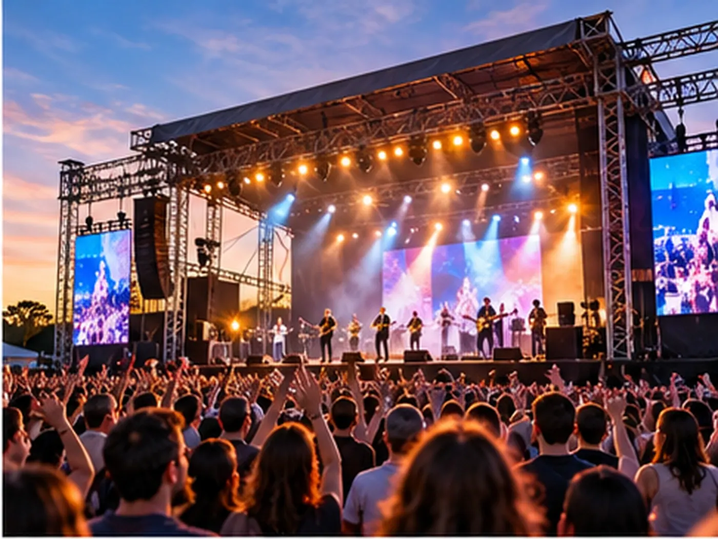 Estrutura de palco e público em um evento
