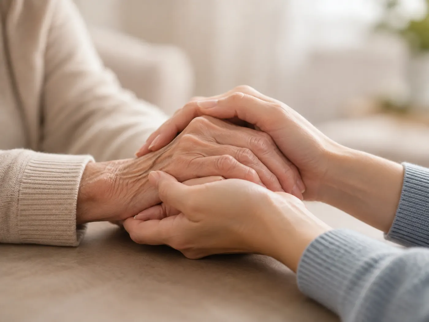 Mãos entrelaçadas em gesto de apoio