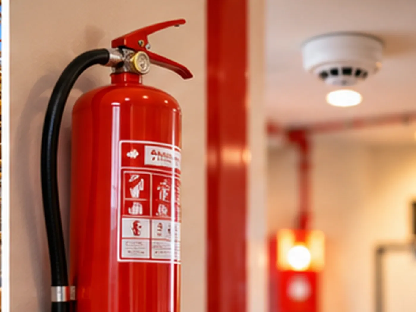 Extintor e detector de incêndio em ambiente comercial