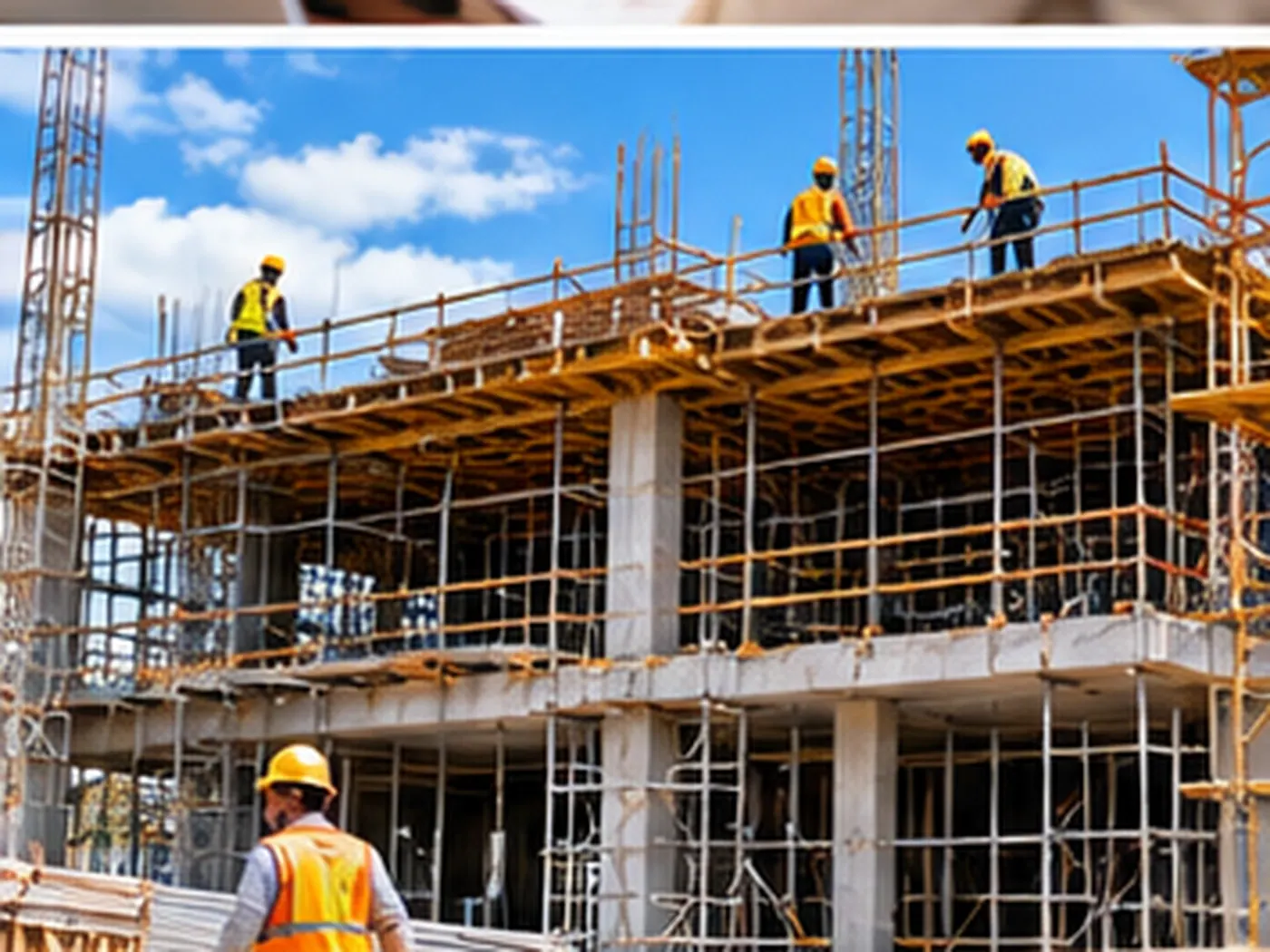 Obra de reforma em andamento com andaimes