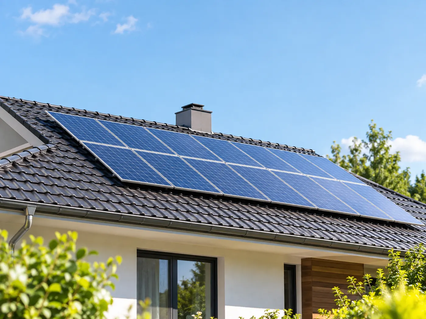 Painéis fotovoltaicos instalados em telhado